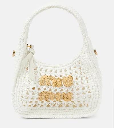 Miu Miu Wander Small Leather-trimmed Shoulder Bag In White