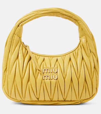 Miu Miu Wander Small Matelassé Leather Shoulder Bag In Yellow