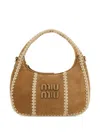 Miu Miu Wander Suede Braided Shoulder Bag In Brown