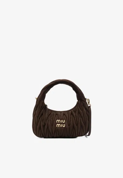Miu Miu Wander Suede Top Handle Bag In Brown
