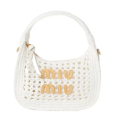 Miu Miu Wander Woven Fabric Hobo Bag In White