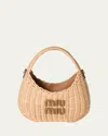 Miu Miu Wander Woven Rattan Top-handle Bag In Neutral