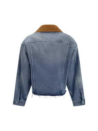 Miu Miu Washed Denim And Suede Jacket In Blue