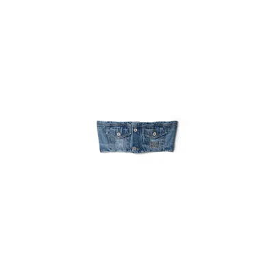 Miu Miu Washed Denim Bandeau Top In Blue