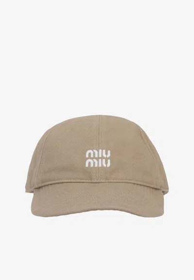 Miu Miu Washed Denim Baseball Cap In Beige