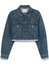 Miu Miu Logo Patch Cropped Denim Jackets In F0008 Blue