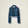 Miu Miu Logo Patch Cropped Denim Jackets In Navy