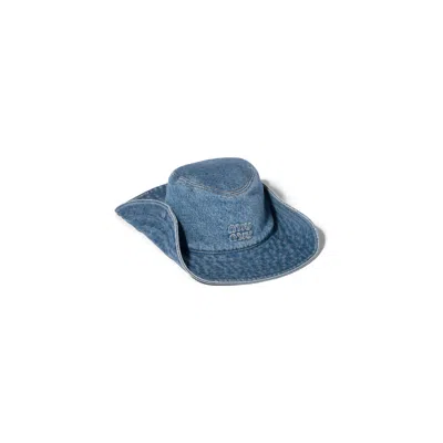 Miu Miu Washed Denim Cowboy Hat In Sapphire Blue