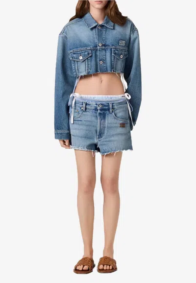 Miu Miu Washed Denim Cropped Jacket In Blue