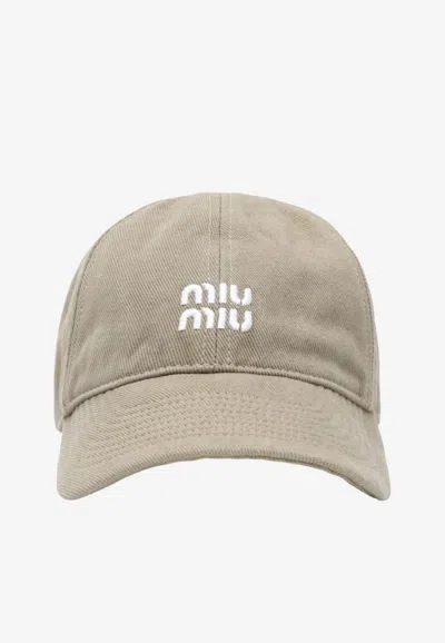 Miu Miu Washed Denim Logo Cap In Neutral