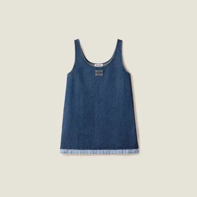 Miu Miu Washed Denim Mini-dress In Navy