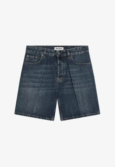Miu Miu Washed Denim Bermudas In Blue