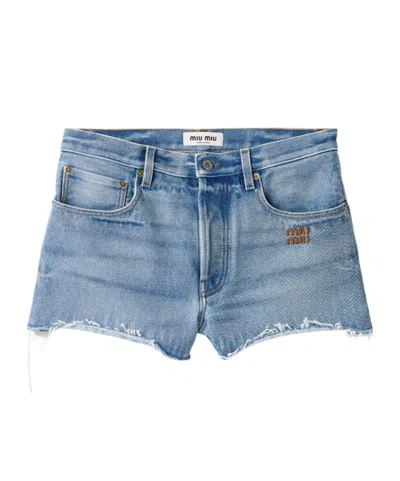 Miu Miu Washed Denim Shorts In Blue