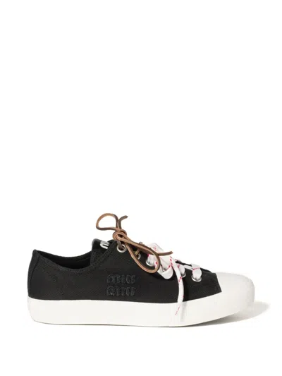 Miu Miu Washed-denim Sneakers In Black
