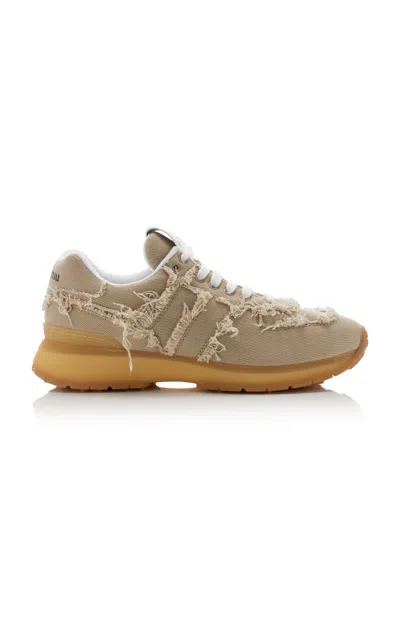 Miu Miu Washed Denim Sneakers In Tan