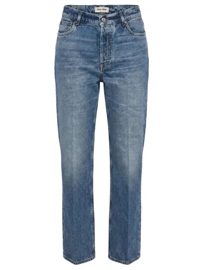 Miu Miu Washed Denim Trousers In Blue