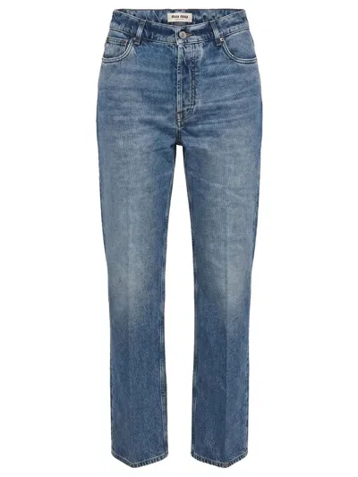 Miu Miu Washed Denim Trousers In Blue