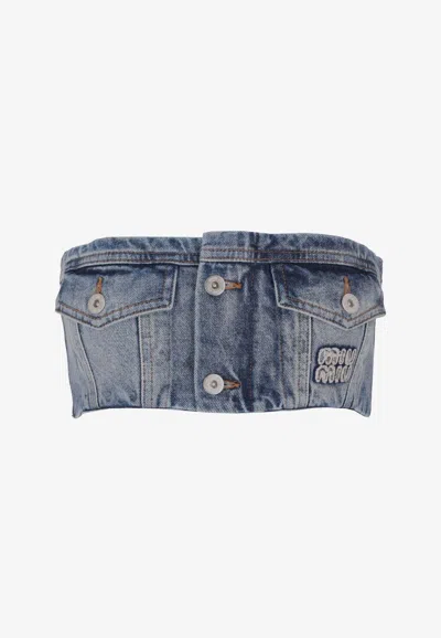 Miu Miu Washed Denim Tube Top In Blue