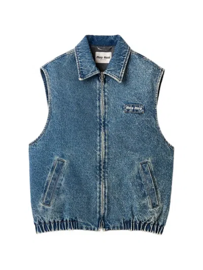 Miu Miu Washed Denim Vest In Blue