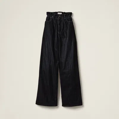Miu Miu Washed Flocked Chambray Pants In Black