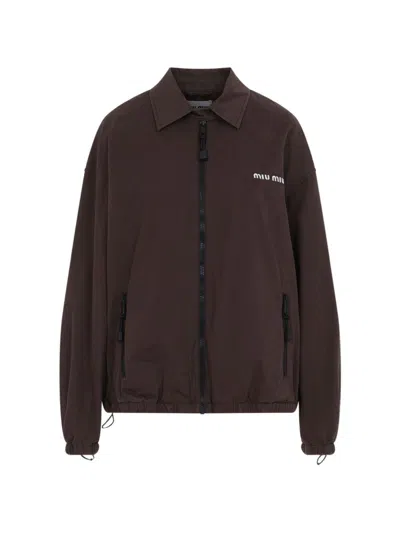 Miu Miu Washed Gabardine Blouson Jacket In Brown