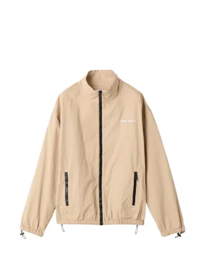 Miu Miu Washed Gabardine Blouson Jacket In Neutrals