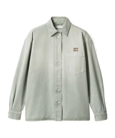 Miu Miu Washed Gabardine Shirt In Green