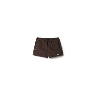 Miu Miu Washed Gabardine Shorts In Ebony