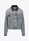 Miu Miu Denim Jacket With Lamb Leather Collar In Blue