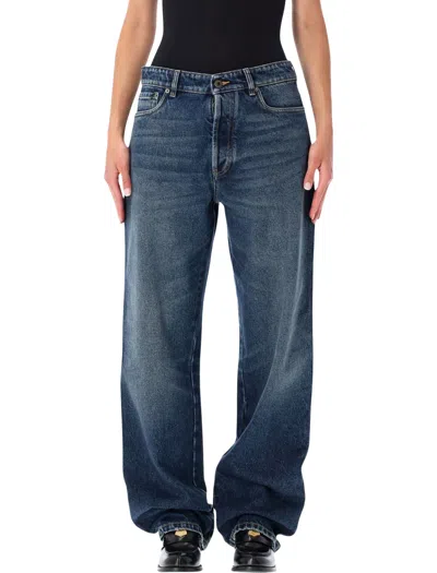 Miu Miu Washed Sandblasted Five-pocket Boyfriend Jeans With High-rise Waist In Blue