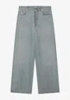 Miu Miu Light Blue Jeans With Logo On The Back In Gray
