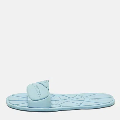 Pre-owned Miu Miu Wavy Size 40 Light Blue Rubber Flat Slide Sandals