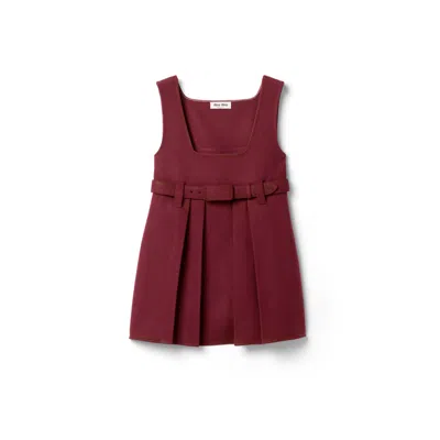 Miu Miu Waxed Double Wool Dress In Burgundy