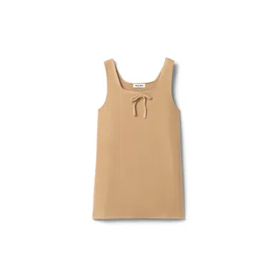 Miu Miu Waxed Double Wool Dress In Hazelnut