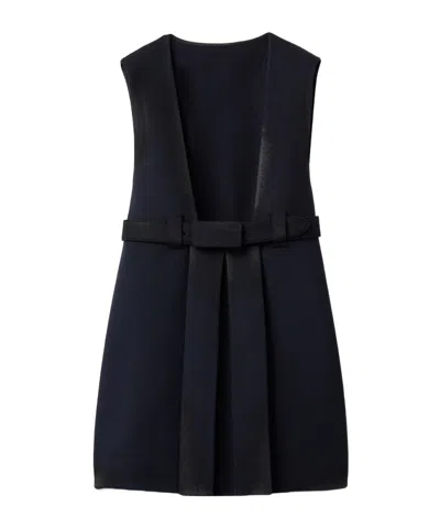 Miu Miu Waxed Double-layer Wool Dress In Navy Blue