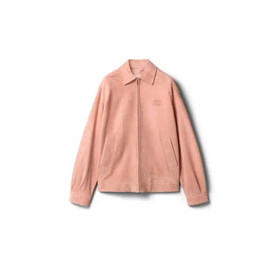 Miu Miu Waxed Suede Blouson Jacket In Orchid Pink