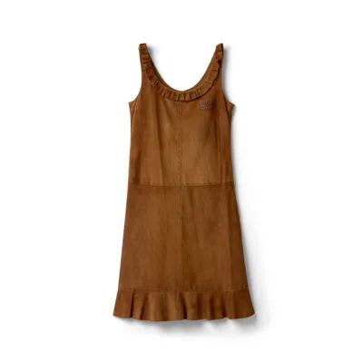 Miu Miu Waxed Suede Dress In Brown