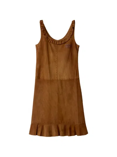 Miu Miu Waxed Suede Dress In Brown