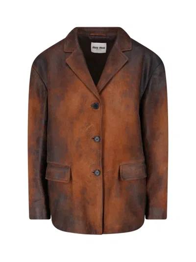 Miu Miu Oversized Suede Jacket In Brown