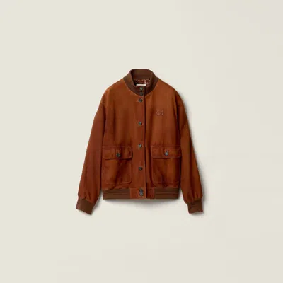 Miu Miu Waxed Suede Jacket In Brown