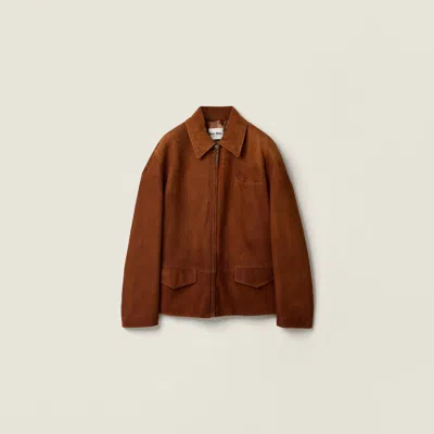 Miu Miu Waxed Suede Jacket In Brown