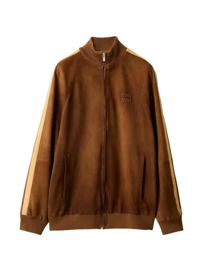 Miu Miu Waxed Suede Jacket In Brown