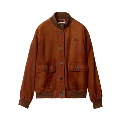 Pre-owned Miu Miu Waxed Suede Jacket 'chestnut Brown' | Women's Size 38