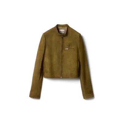 Miu Miu Waxed Suede Jacket In Green