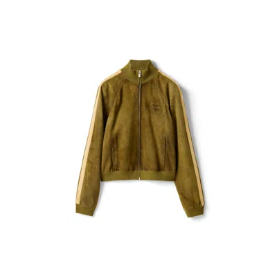 Miu Miu Waxed Suede Jacket In Green