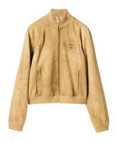 Miu Miu Waxed Suede Jacket In Yellow