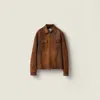 Miu Miu Waxed Suede Leather Jacket In Brown
