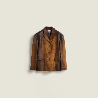 Miu Miu Waxed Suede Leather Jacket In Brown