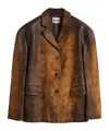 Miu Miu Waxed Suede Leather Jacket In Brown