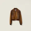 Miu Miu Waxed Suede Leather Jacket In Brown